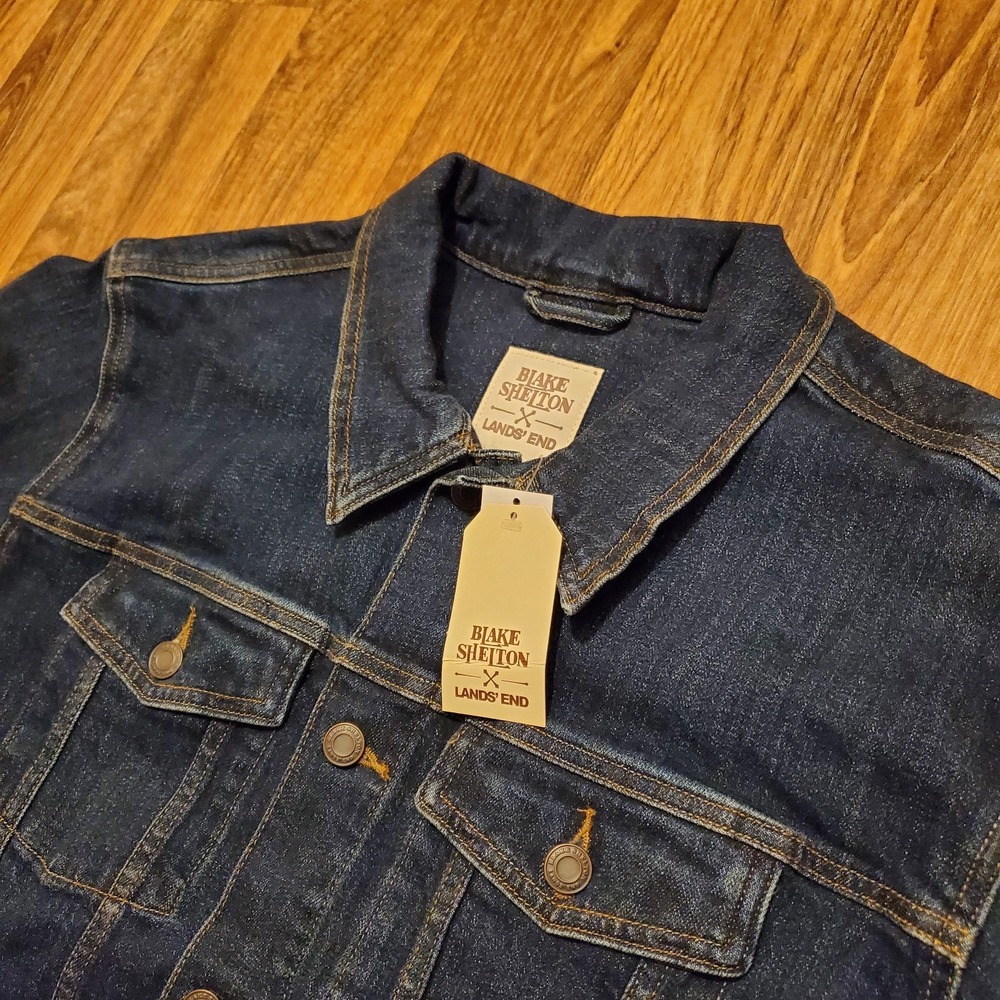 Lands End x Blake Shelton Denim Jacket Men Large Dark Wash Blue Jean Trucker New